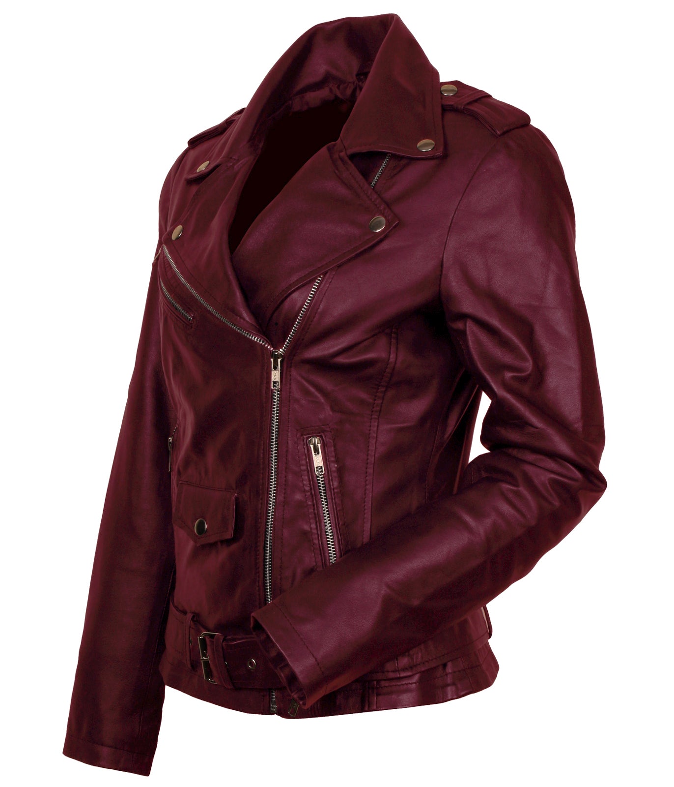 Biker Women Jacket Maroon Leather