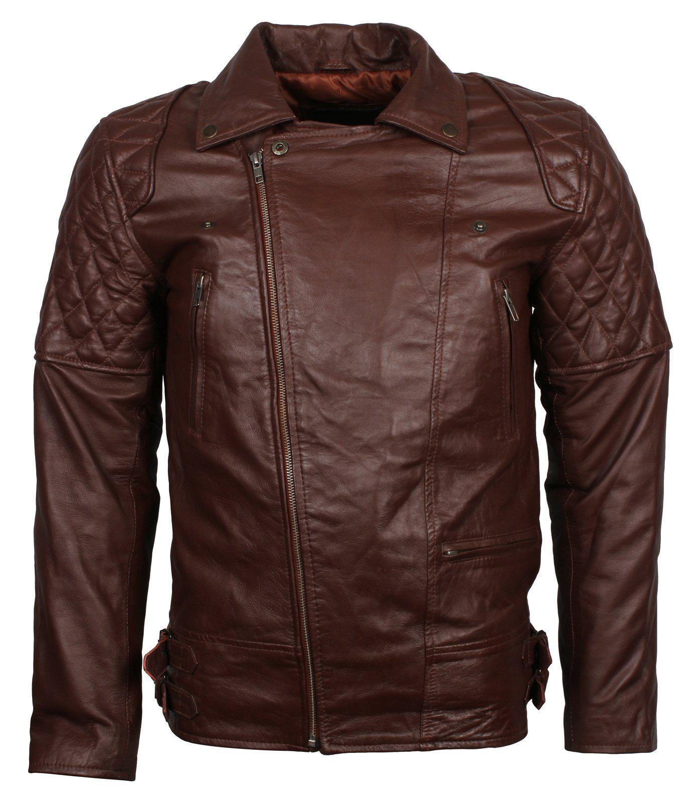 Brown Leather Diamond Quilted Jacket
