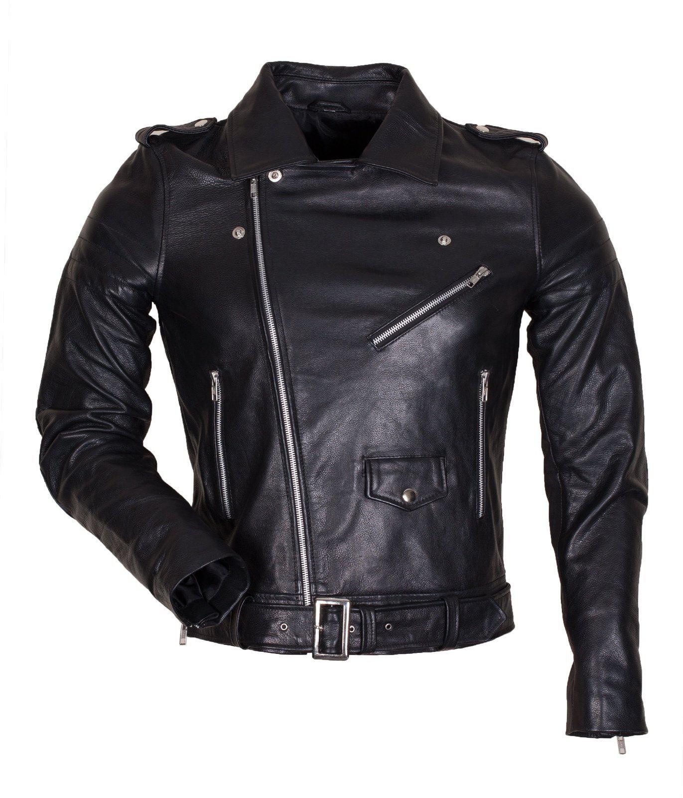 Men Black Brando Sheepskin Genuine Leather Biker Jacket Men Black Brando Sheepskin Genuine Leather Biker Jacket