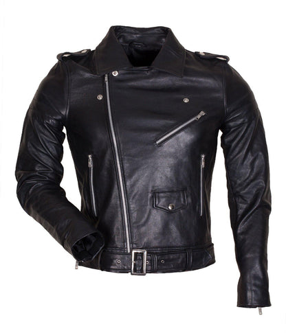 Black Marlon Brando Belted Jacket