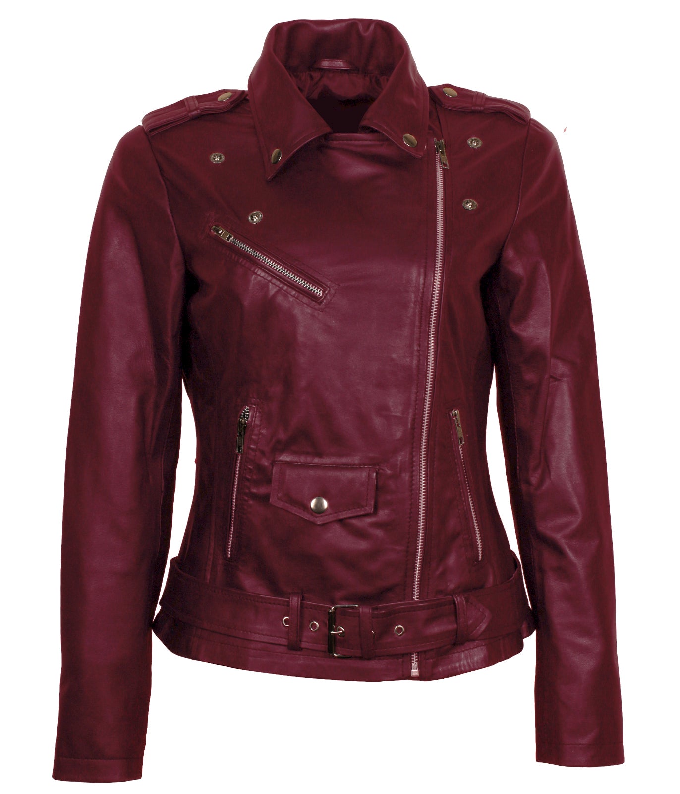 Maroon Leather Jacket Women Bikers