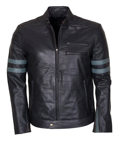 Grey Striped Leather Jacket for Men
