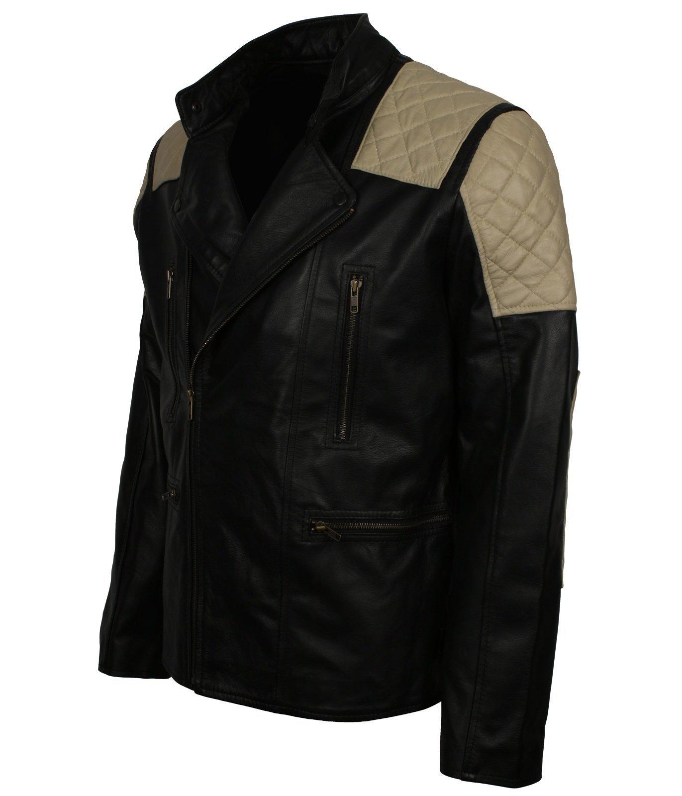 Vintage Black Leather Biker Quilted Jacket