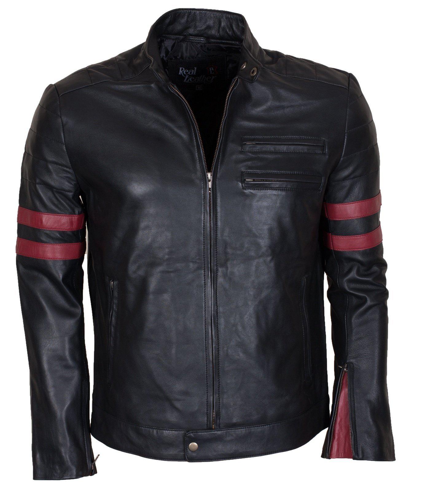Black Biker Jacket in Real Leather for Men