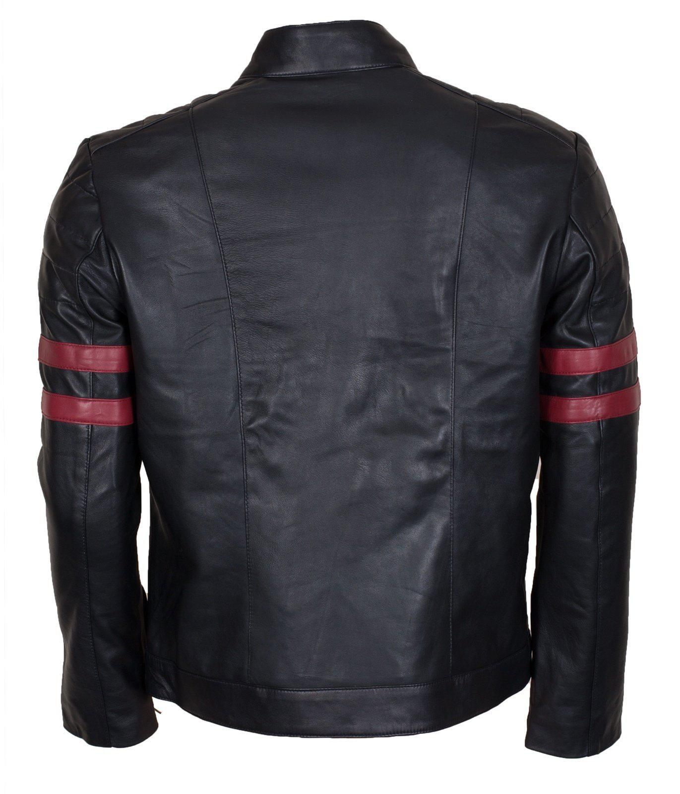 Leather jacket red stripe sale