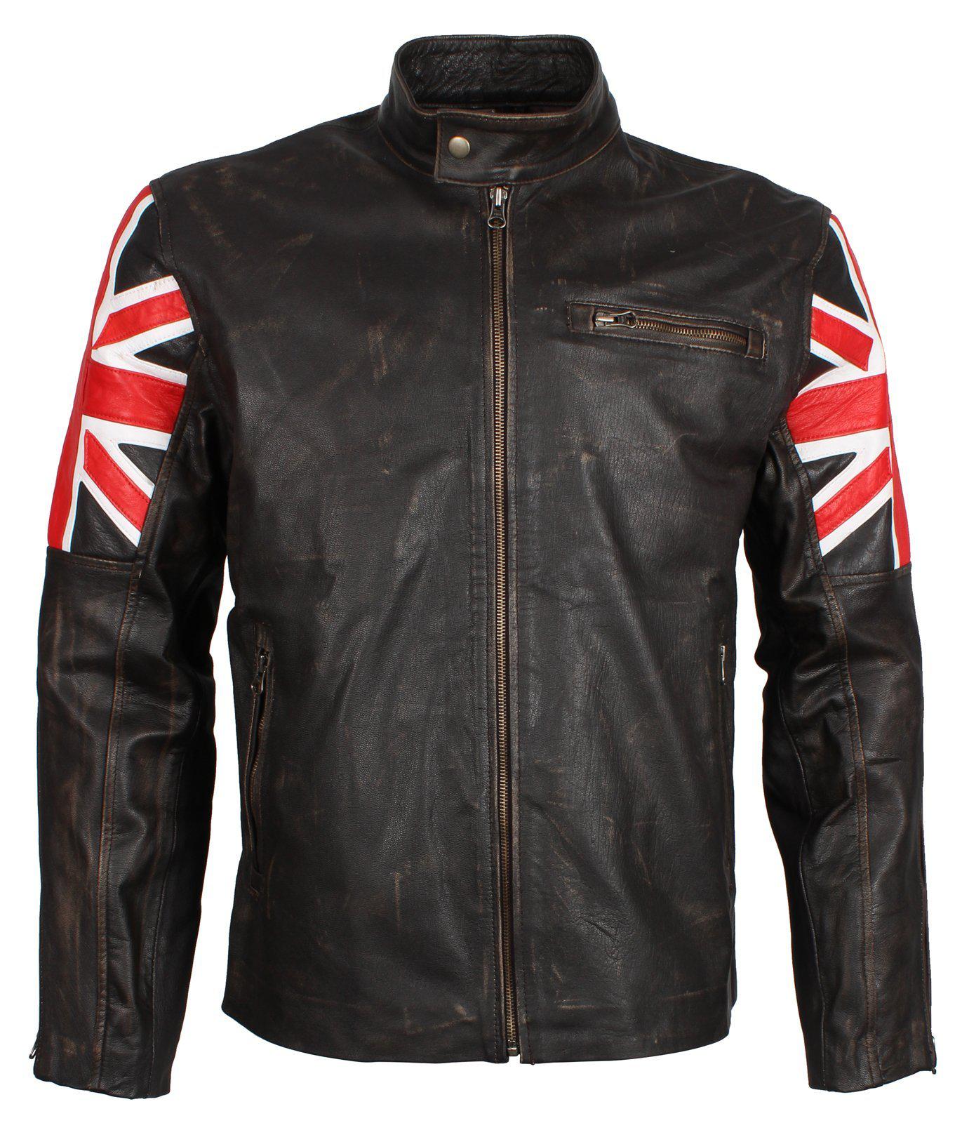 Union Jack British Flag Jacket in Distressed Leather