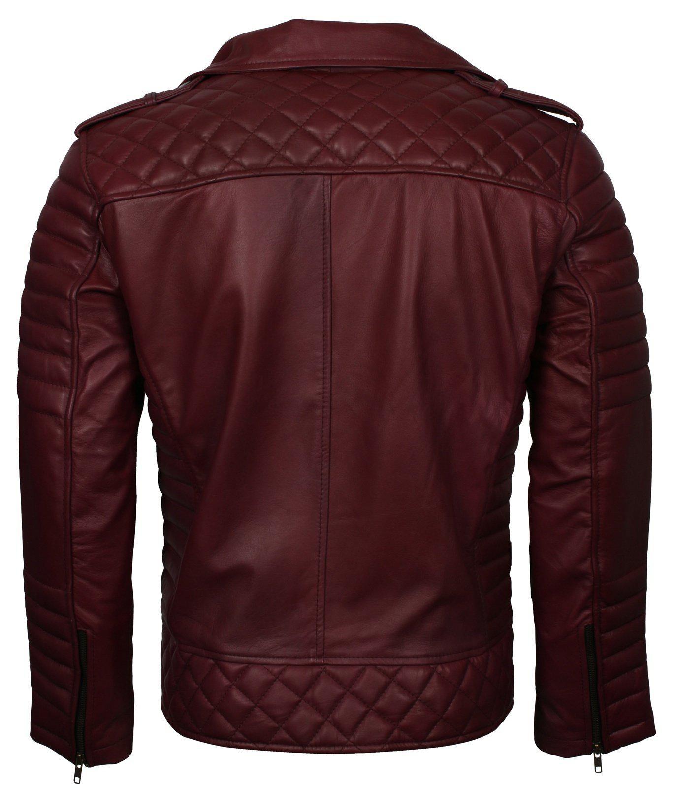 Maroon Leather Jacket with Diamond Pattern 