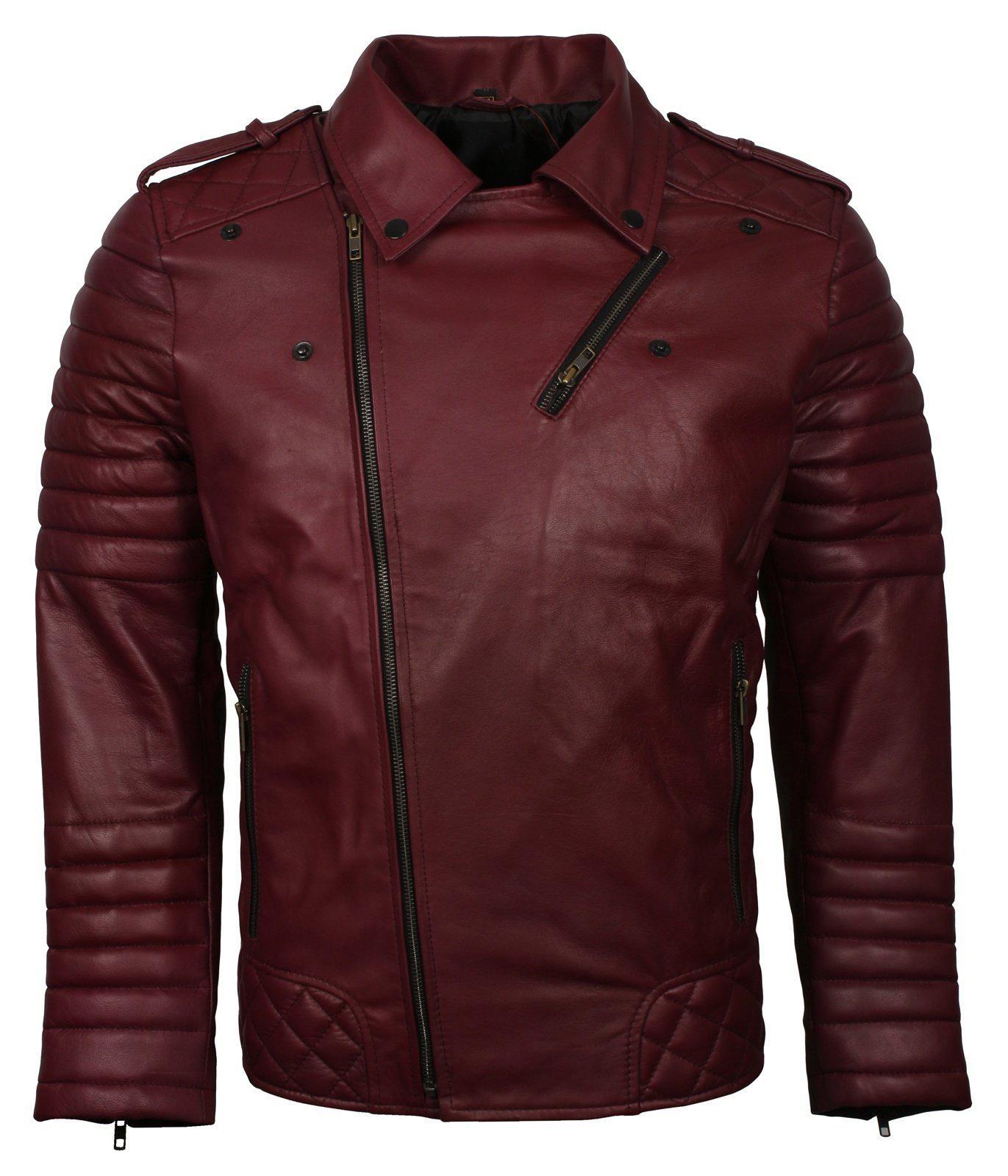 Men Dark Red Long Leather Trench 