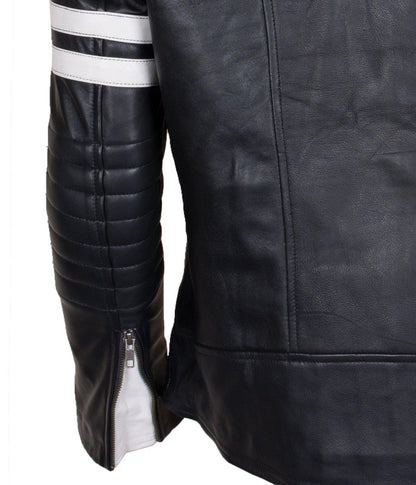 Biker Leather Padded Black and White Jacket