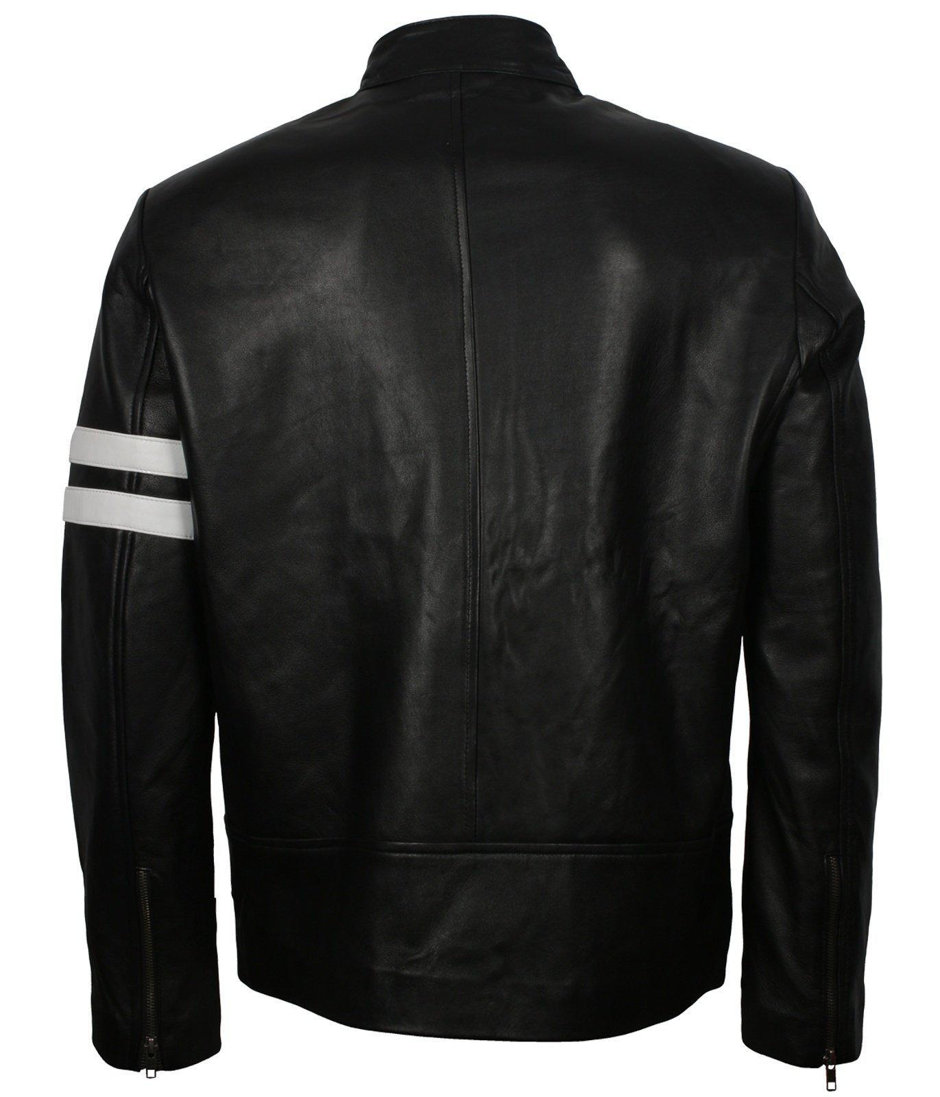 Driving Leather Jacket with White Stripes