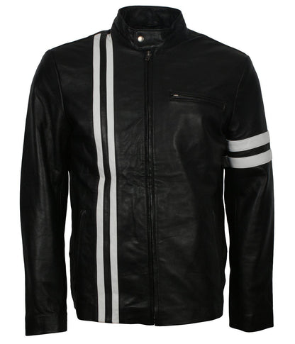 SF Leather Jacket with White Stripes
