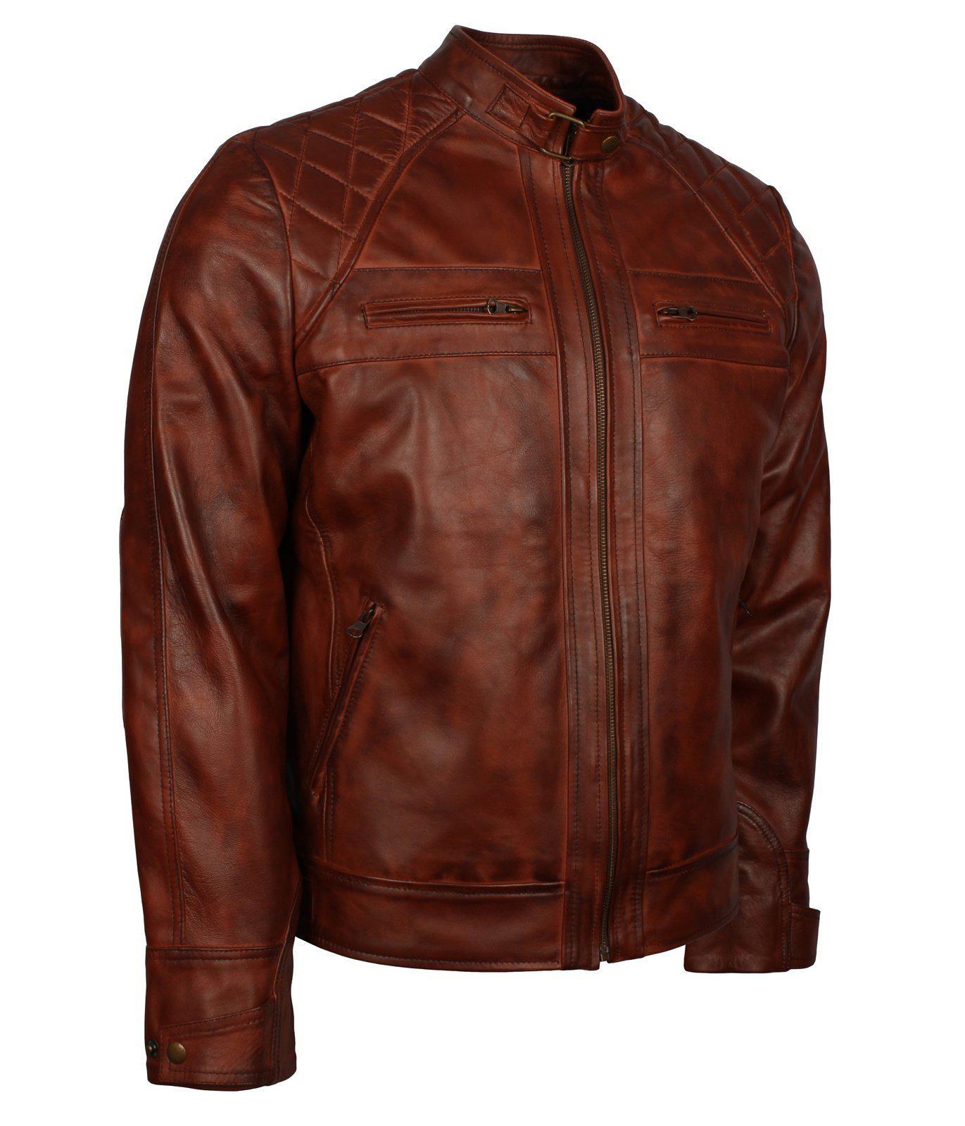 Brown Cafe Racer Distressed Leather Jacket