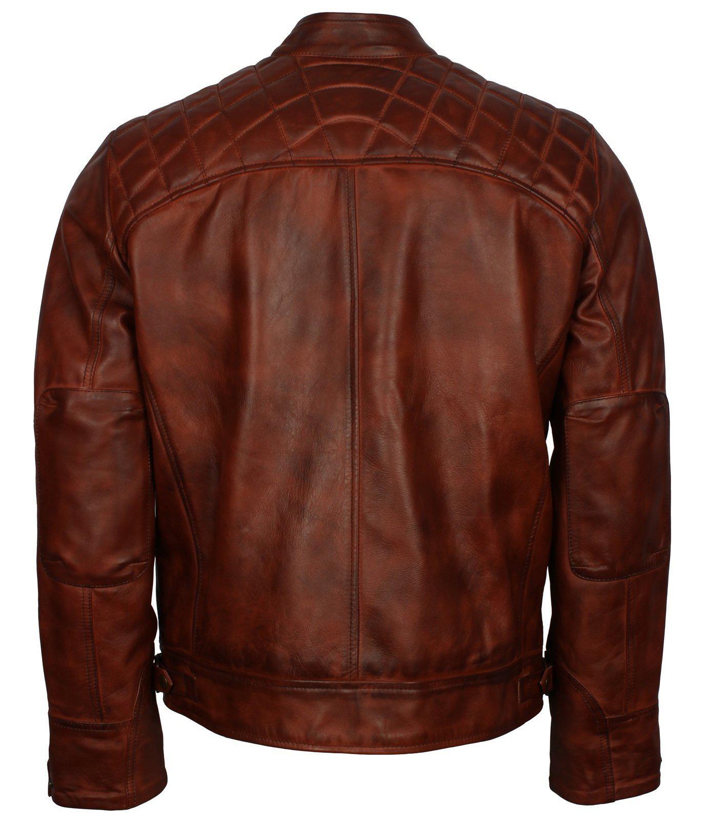 Brown Diamond Quilted Bikers Leather Jacket