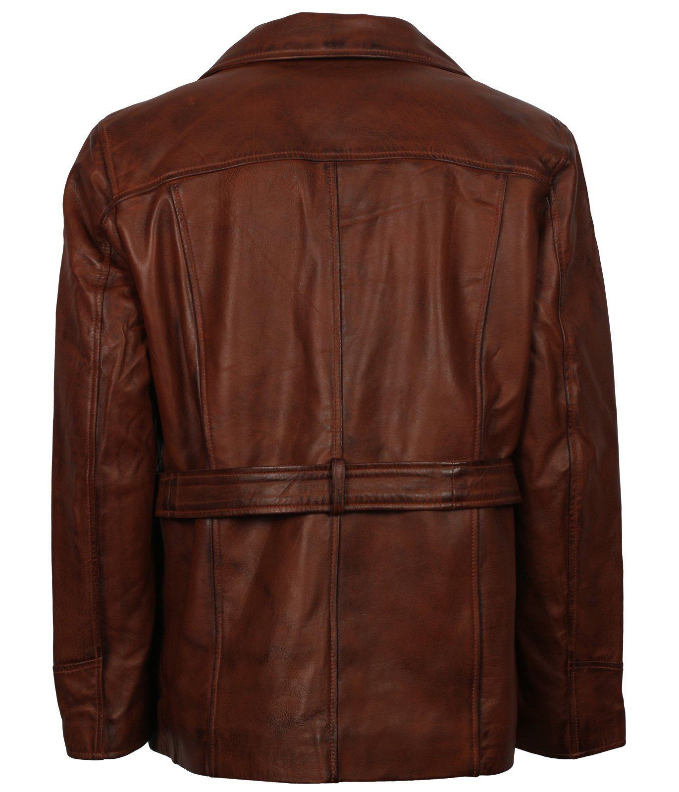 Men's Brown Leather Trench Coat