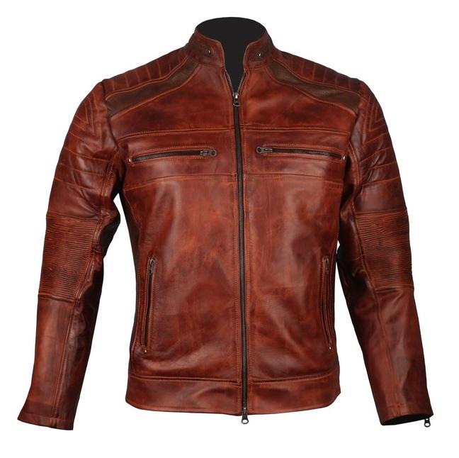 Men's Brown Leather Cafe Racer Motorcycle Jacket | Alex Gear Outfits ...