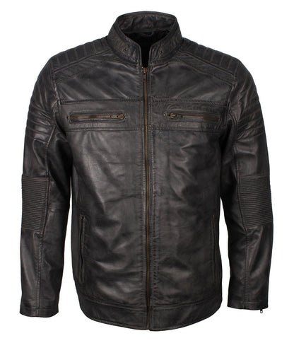  Grey Cafe Racer Leather Jacket