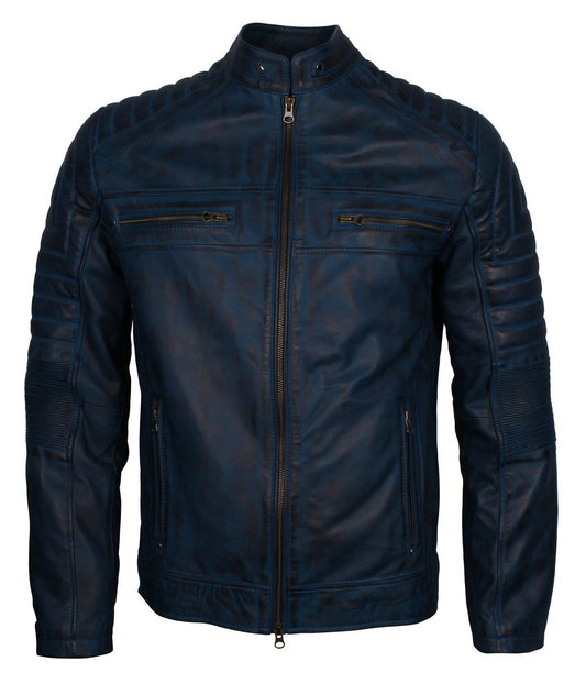 Motorcycle Blue Leather Jacket