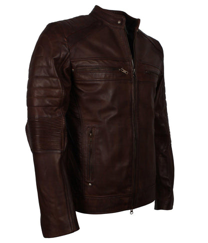 Mens Dark Brown Leather Jacket for Motorcycle Riders