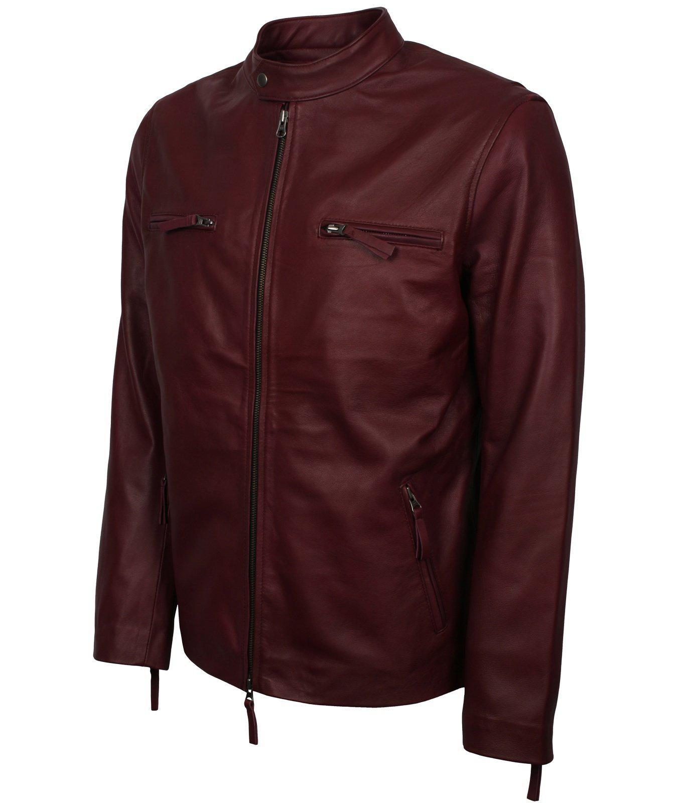 Burgundy faux shop leather jacket mens