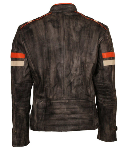 Retro Grey Black Biker Leather Jacket