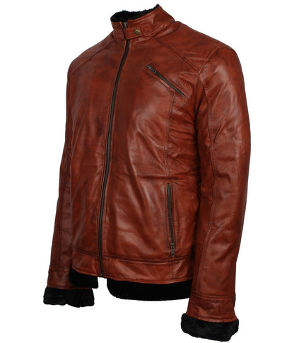 Brown Warm Winter Fur Real Leather Jacket 