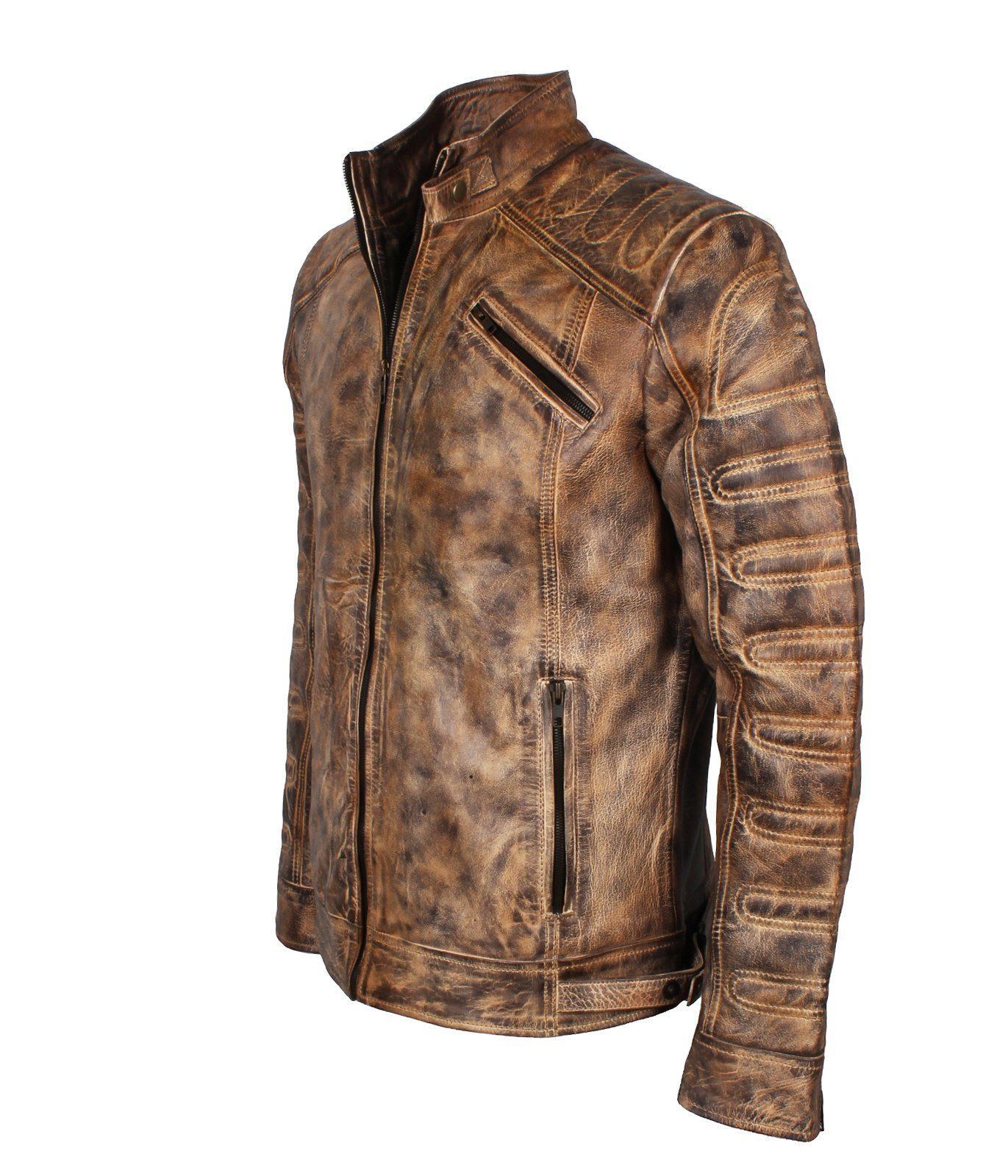 Distressed Brown Leather Jacket Men