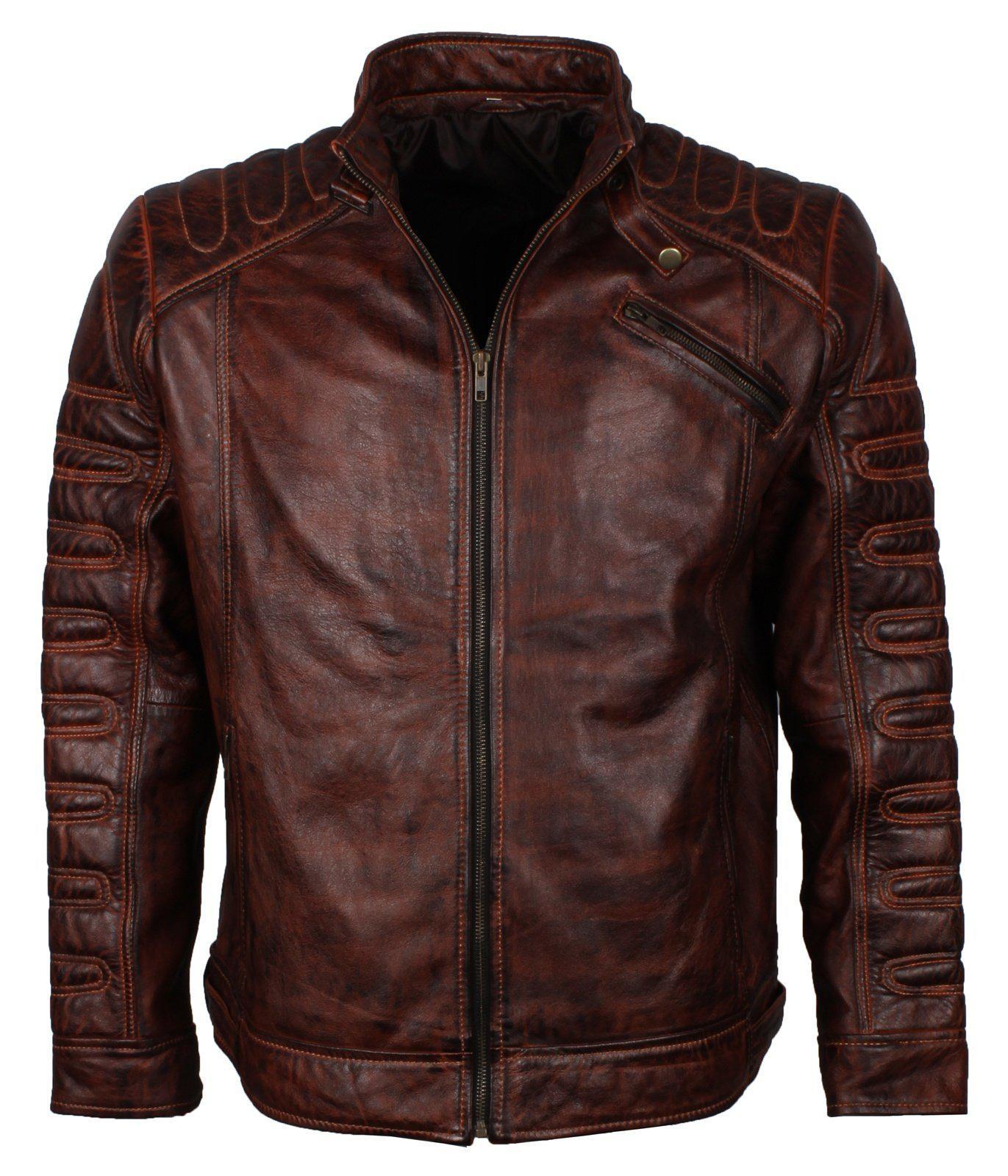Dark Brown Waxed Leather Biker Jacket
