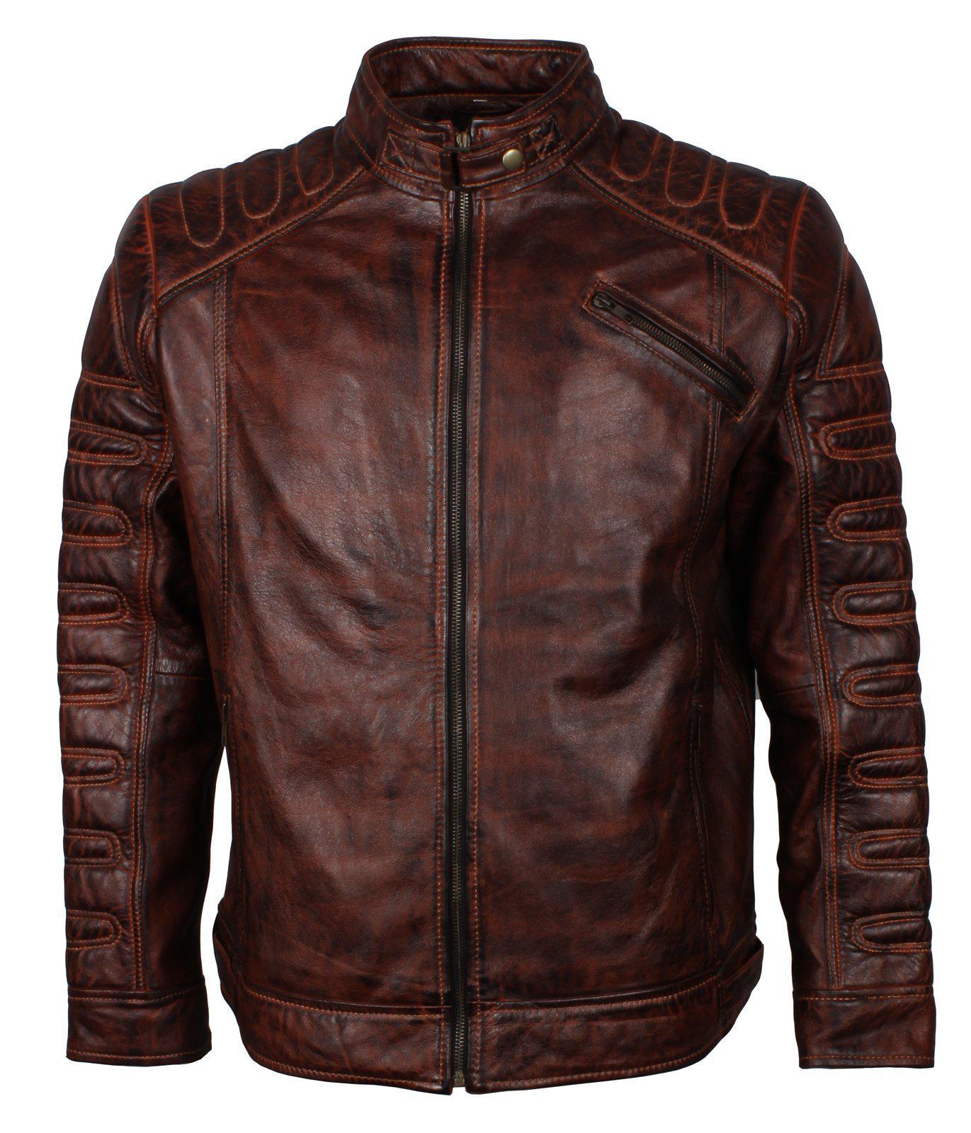 Dark Padded Motorcycle Motocross Leather Jacket