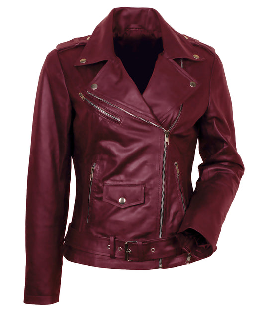 Motorbike Jacket Women Maroon Leather
