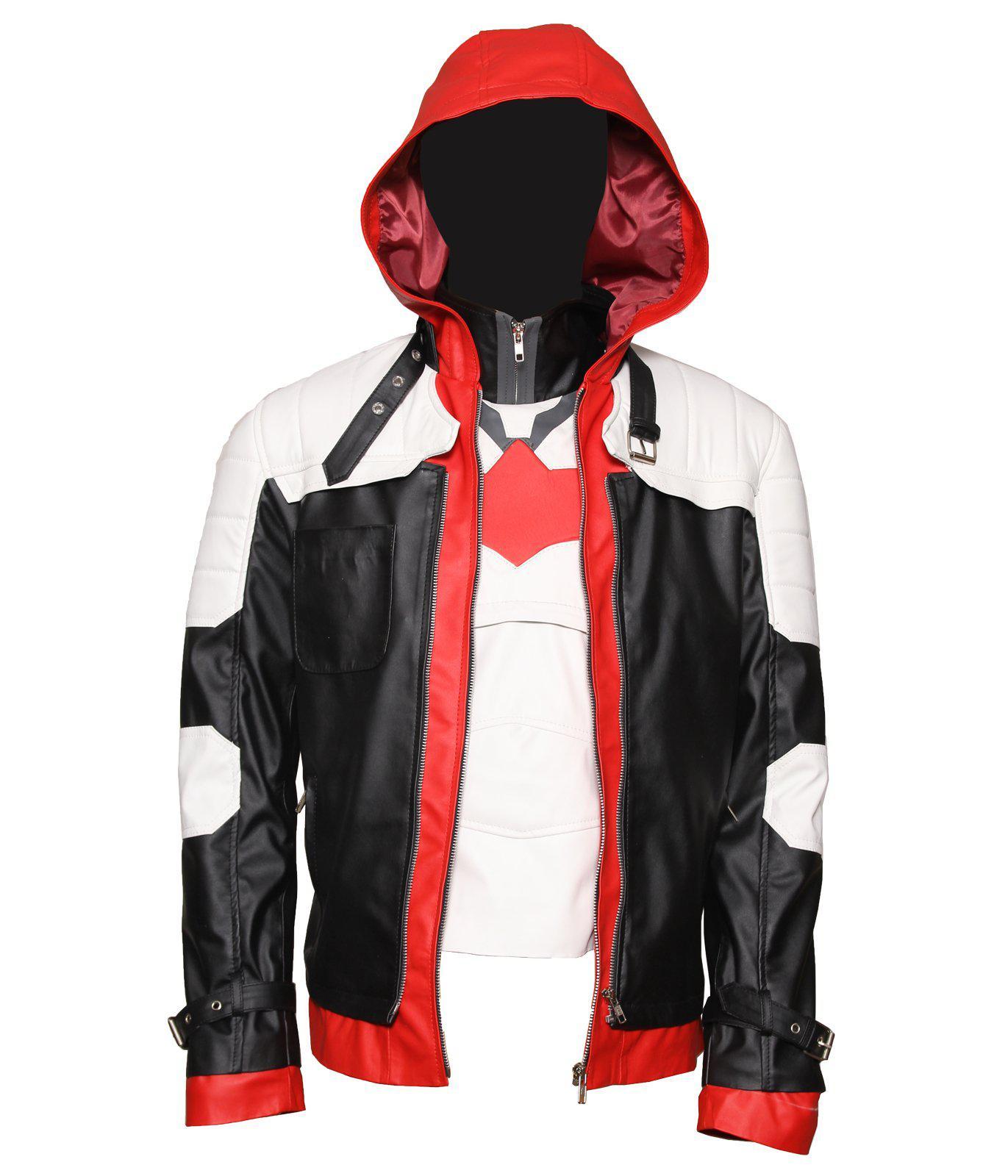 Buy Mens Black Arkham Knight Red Hood Leather Jacket Limited