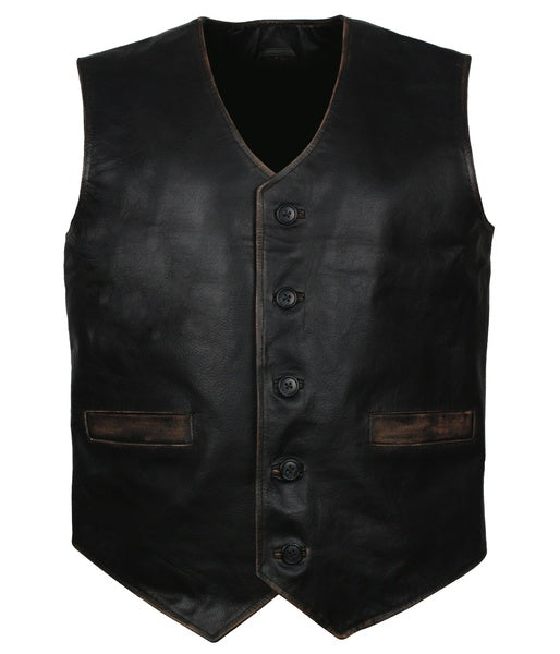 Mens Skull Vest - Black Leather Vest L Mens Skull Vest - Black Leather Vest L