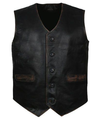 Motorcycle Leather Vest with Skull Crossbones