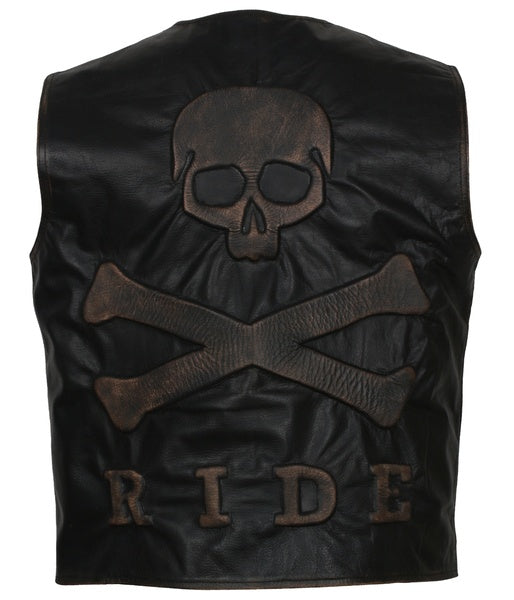 Skull and Crossbones Motorcycle Leather Vest
