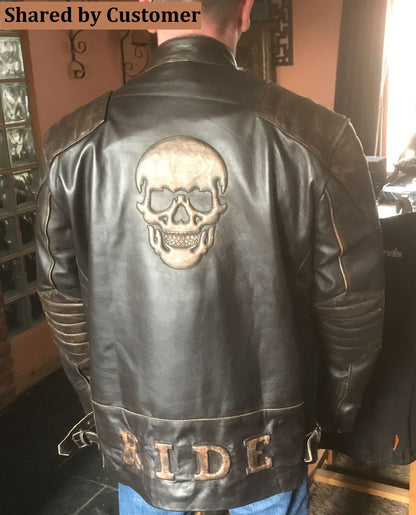 Leather Skull Biker Jacket for Men in Back 